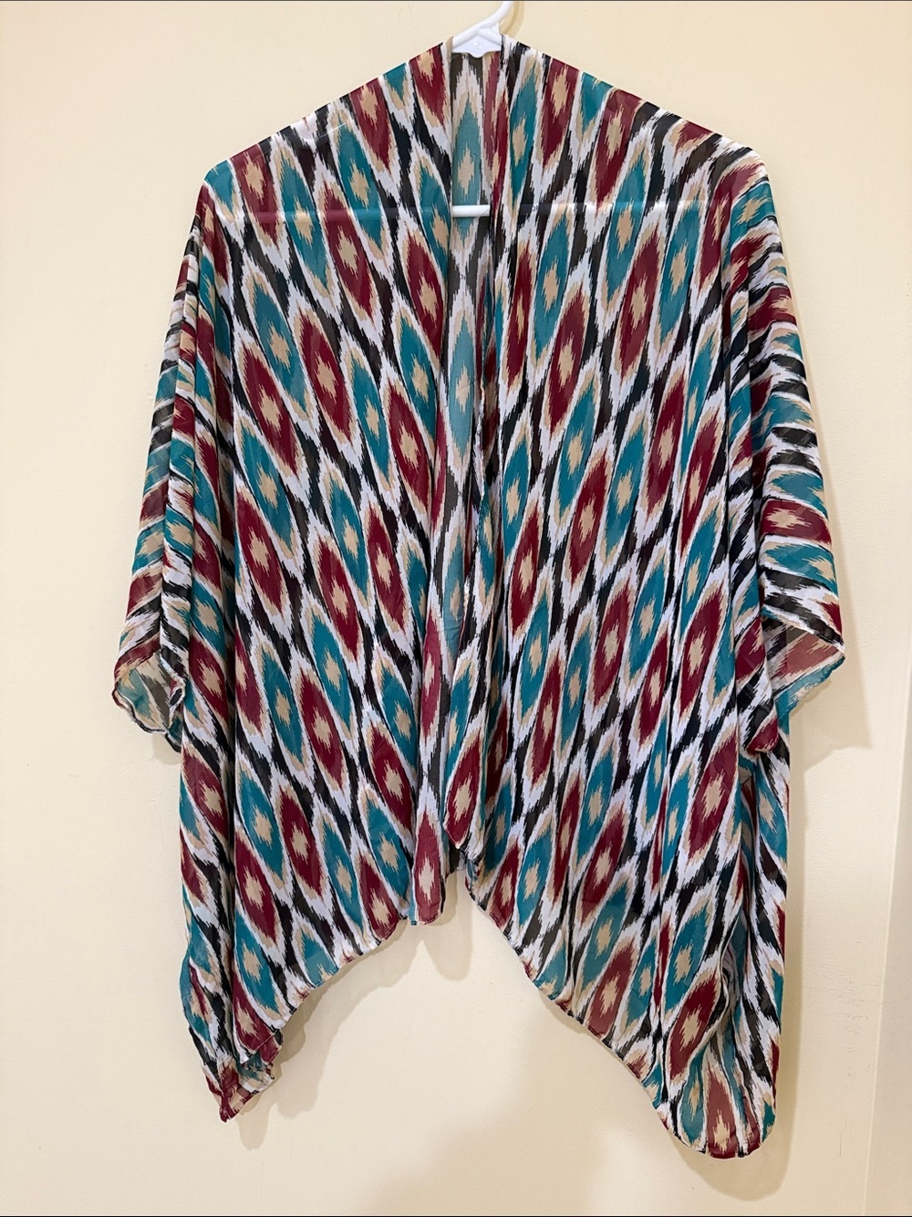 Source Unknown Multicolor Ikat Print Swim Coverup - Teal, Burgundy, Black, White